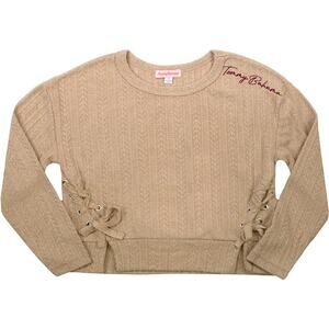 Tommy Bahama Tan Girls Side Lace Up Signature Embroidery Pullover Sweater Sz 14
